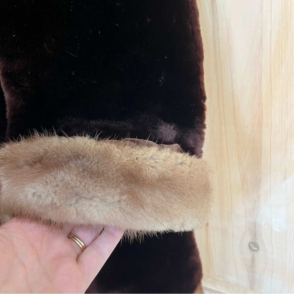 Vintage Brown Fur Long Coat Mink Fur Collar Custom Made - Classy Elegant Luxury - Picture 11 of 16